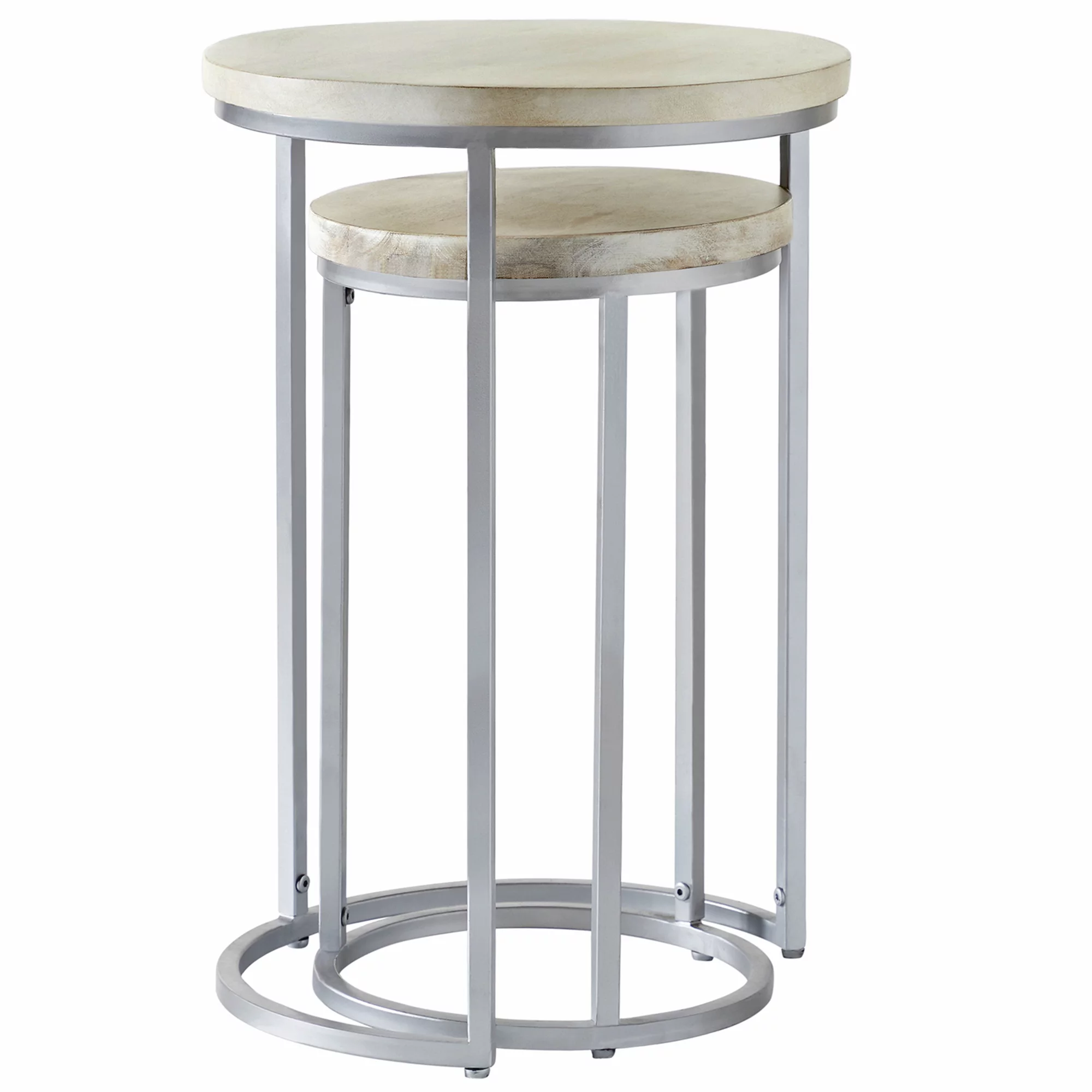 FirsTime & Co. Natural and Silver Isla Nesting End Table 2-Piece Set, Modern, Stained, Round, Wood, 16 x 16 x 24 in