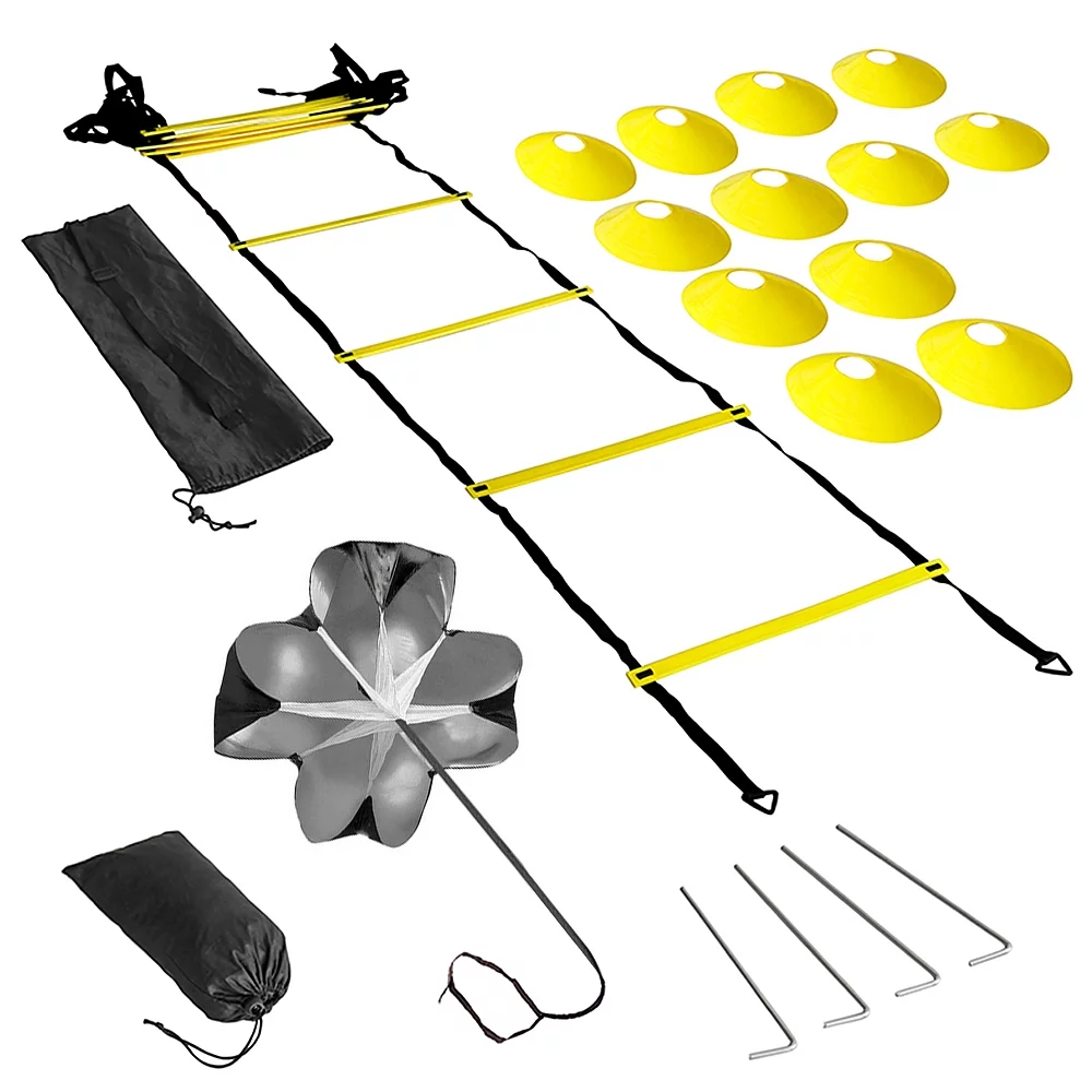 Football Speed Training Kit - Includes 12-Rung Ladder, 12 Cones, 4 Stakes - Ideal for Basketball, Baseball, Hockey Training