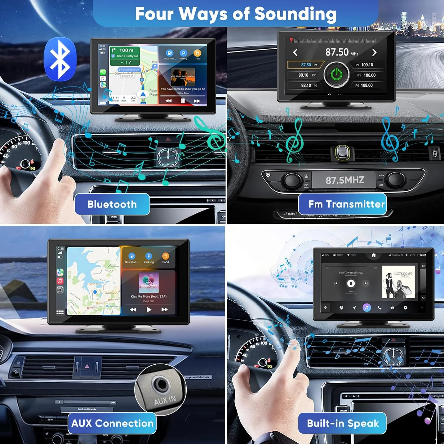 THONZER Portable Wireless Carplay Car Stereo with 2.5K Dash Cam - 9