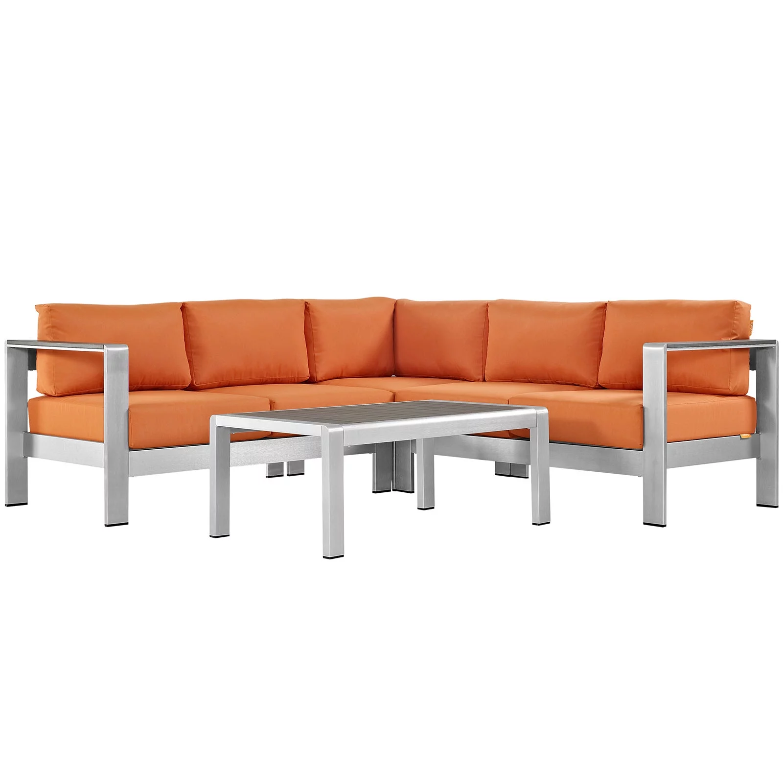 Modern Contemporary Urban Design Outdoor Patio Balcony Four PCS Sectional Sofa Set, Orange, Aluminum