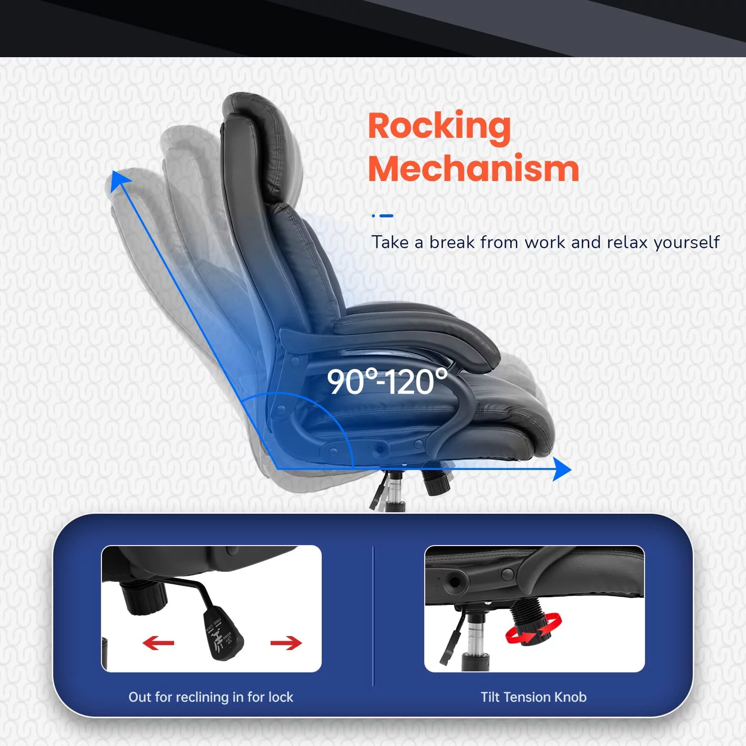 Office Chair Ergonomic Office Chair Computer Chair with Lumbar Support Armrest Swivel Rolling Executive PU Leather Adjustable Task Chair(Black)