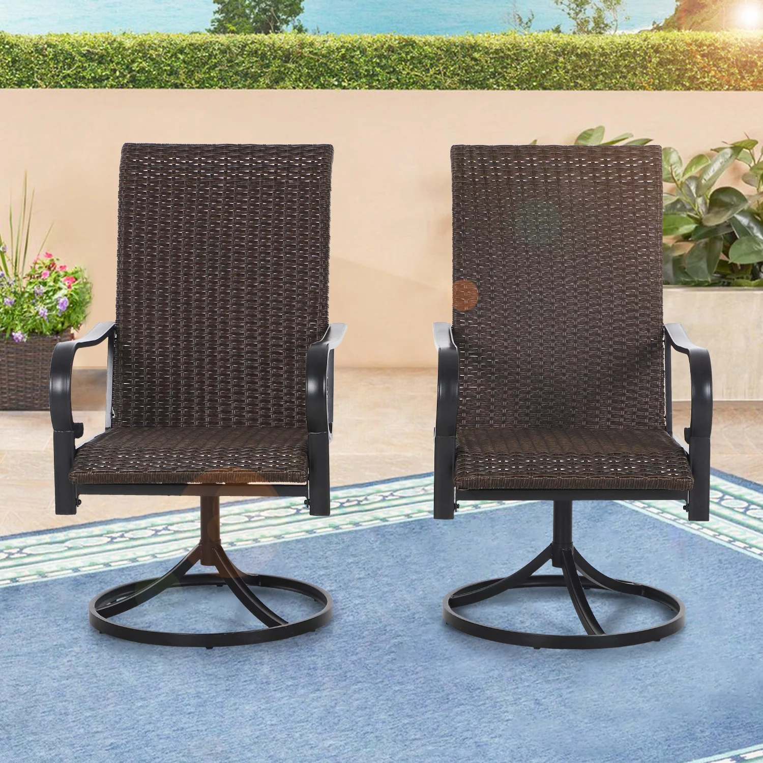 MF Studio 2PCS Patio Dining Chairs Rattan Dining Chair Suitable for 2 People