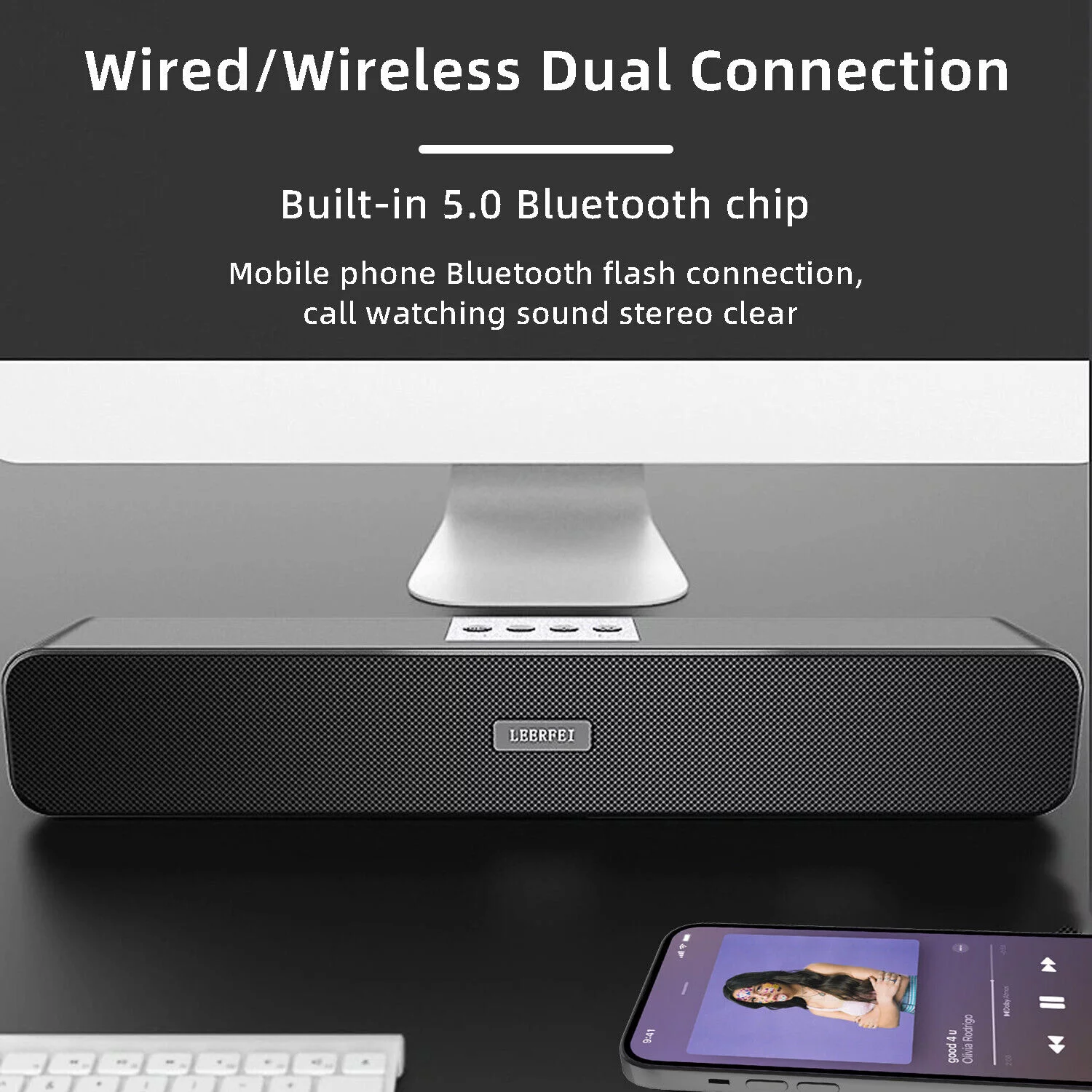 Bluetooth 5.0 Dual Speakers Surround Sound Bar System Subwoofer TV Home Theater