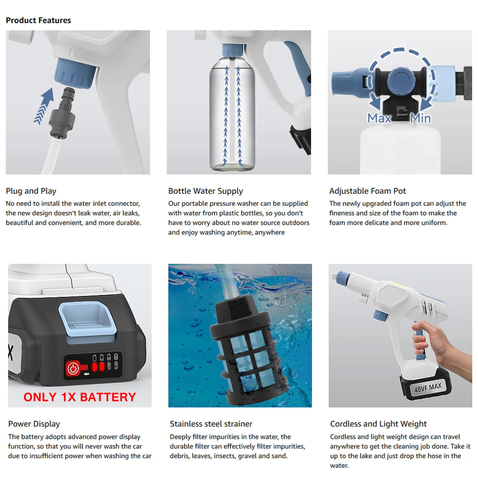 Bowoshen 21V Cordless Impact Wrench Kit or Drill Gun LED Drive or Car Washing Machine New
