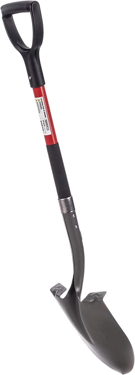 Radius Premium D-Handle Round-Point Shovel, Steel Shaft