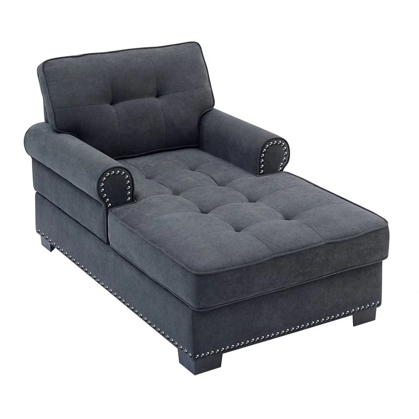 Partner Furniture Tufted Polyester Fabric Chaise Lounge in Gray