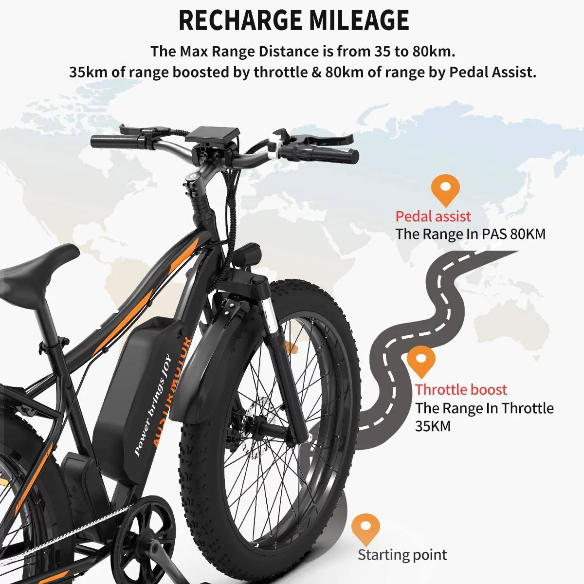 AOSTIRMOTOR Electric Mountain Bike, 750W Motor&48V 13AH Battery Ebike with Rack and Fender, 26 * 4.0 Inch Fat Tire Bike, Electric Bicycle for Adults