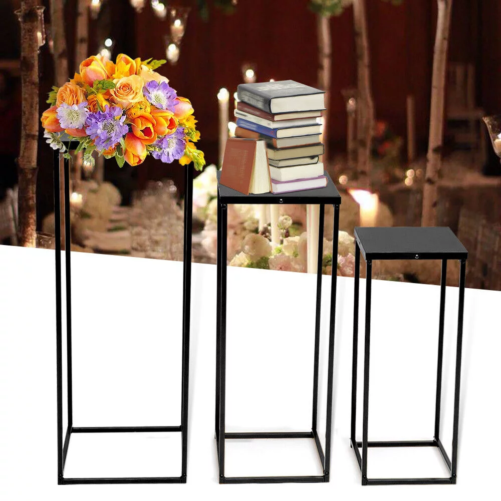 ZhdnBhnos 3Pcs Metal Flower Stand Pedestal Display Rack Geometric Stand Wedding Party Backdrop Decor Black