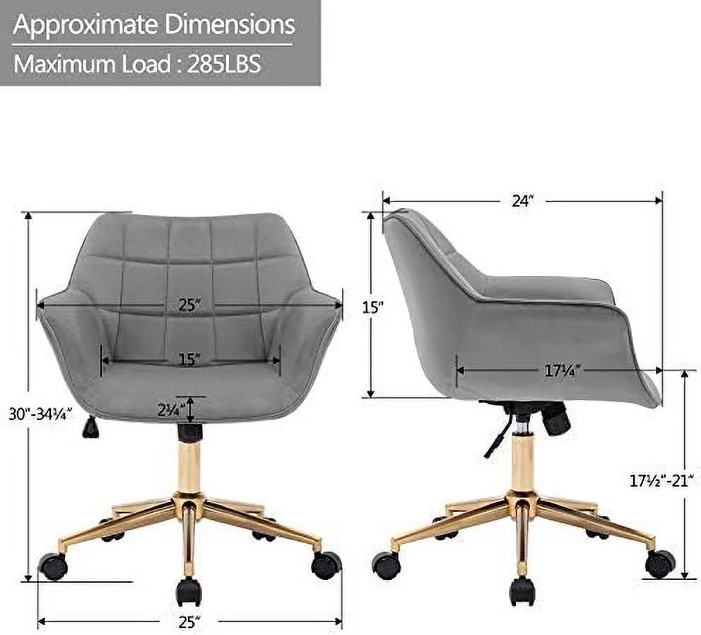 GVJMTKP Duhome  Office Chair Velvet Desk Chair with Gold Metal Base with Mid Back Cute Ergonomic Computer Desk Chair Task Chair with Arms  Wheels Adjustable Swivel 1PCS (Grey Velvet)