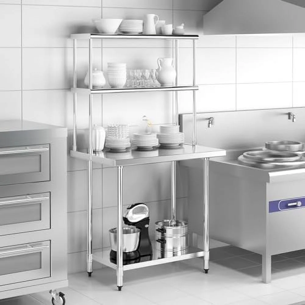 TJUNBOLIFE 36 Inch Stainless Steel Overshelf with Adjustable Lower   2 Tier Commercial Double Overshelf for Kitchen Prep Table Restaurant