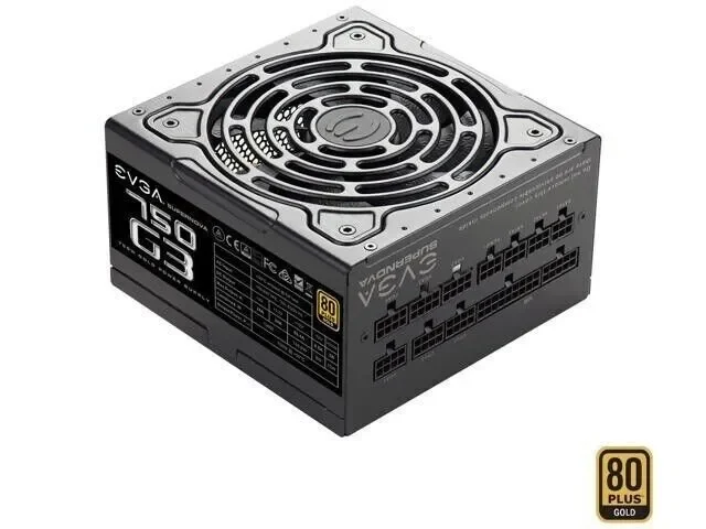 EVGA SuperNova 750 G3 ATX Power Supply Gaming PSU 80 Plus Gold 750W Fully Modula