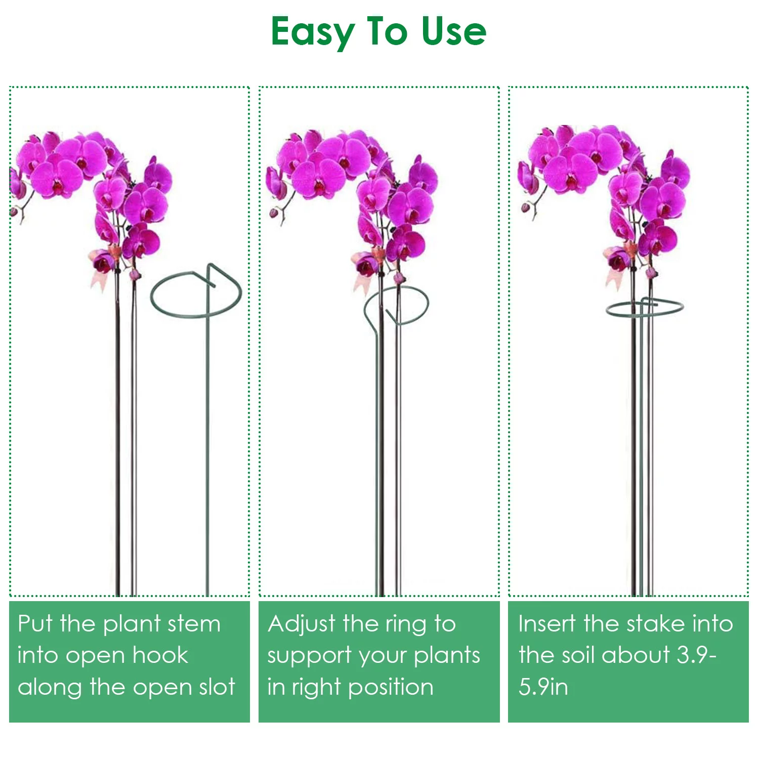 10Pcs 10in Plant Support Stakes Garden Flower Single Stem Support Stake Iron Plant Cage Support Ring for Tomatoes Orchid Lily Peony Rose Flower Amaryllis Iris Stem