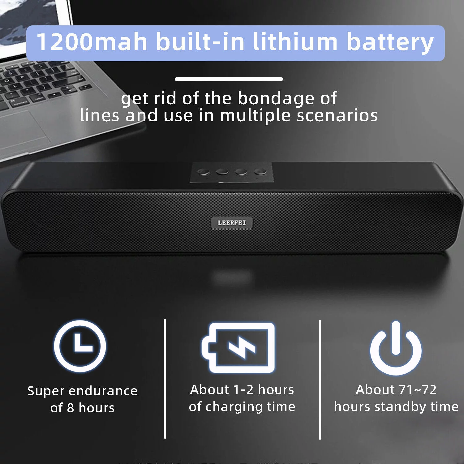 Bluetooth 5.0 Dual Speakers Surround Sound Bar System Subwoofer TV Home Theater