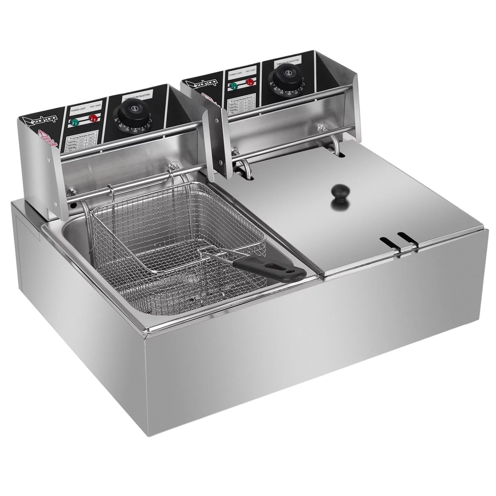 MDHAND EH82 5000W MAX 110V 12.7QT/12L Stainless Steel Double Cylinder Electric Fryer US Plug