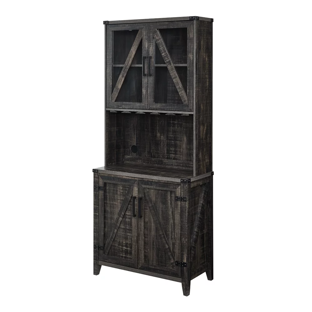 Gramercy Way Bar Cabinet with Upper Glass Cabinet in Charocal Finish