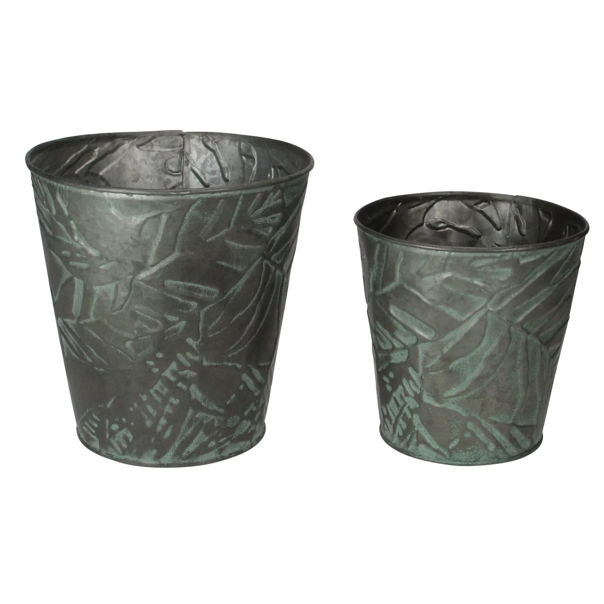 Allstate Set of 2 Patina Leaf Motif Planter Buckets 11