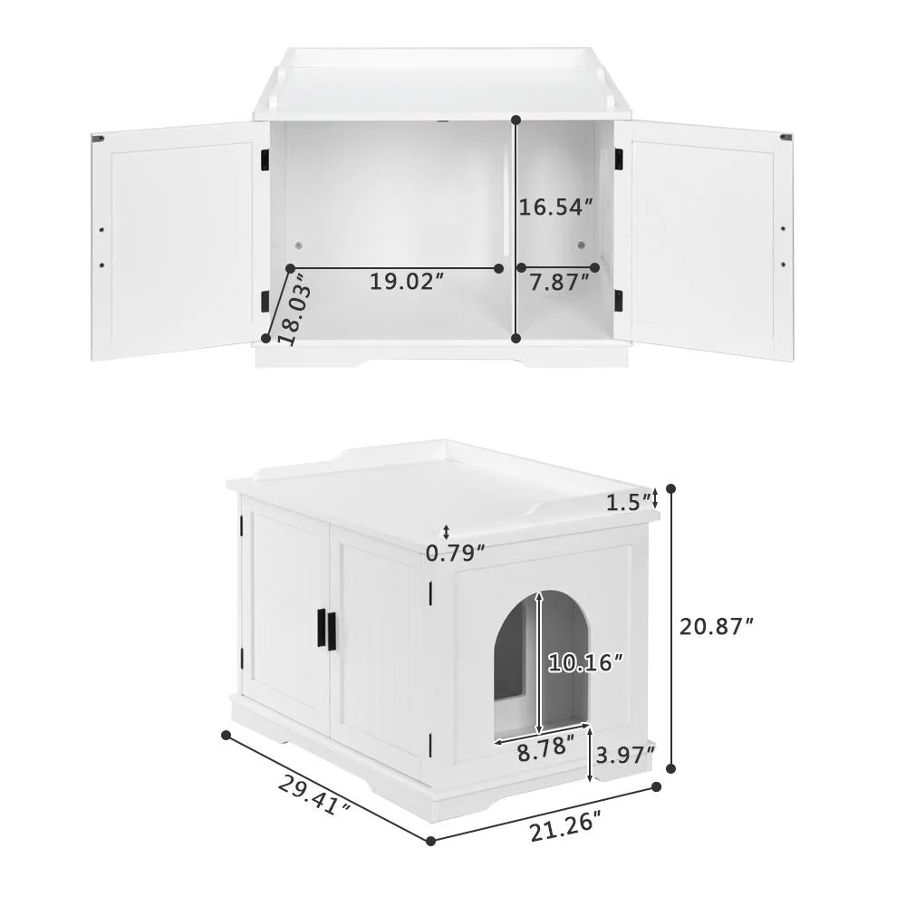 UBesGoo Wood Cat Litter Box Enclosure, Hidden Washroom Indoor Cat Crate with Double Doors, Decorative Pet Side Table, White