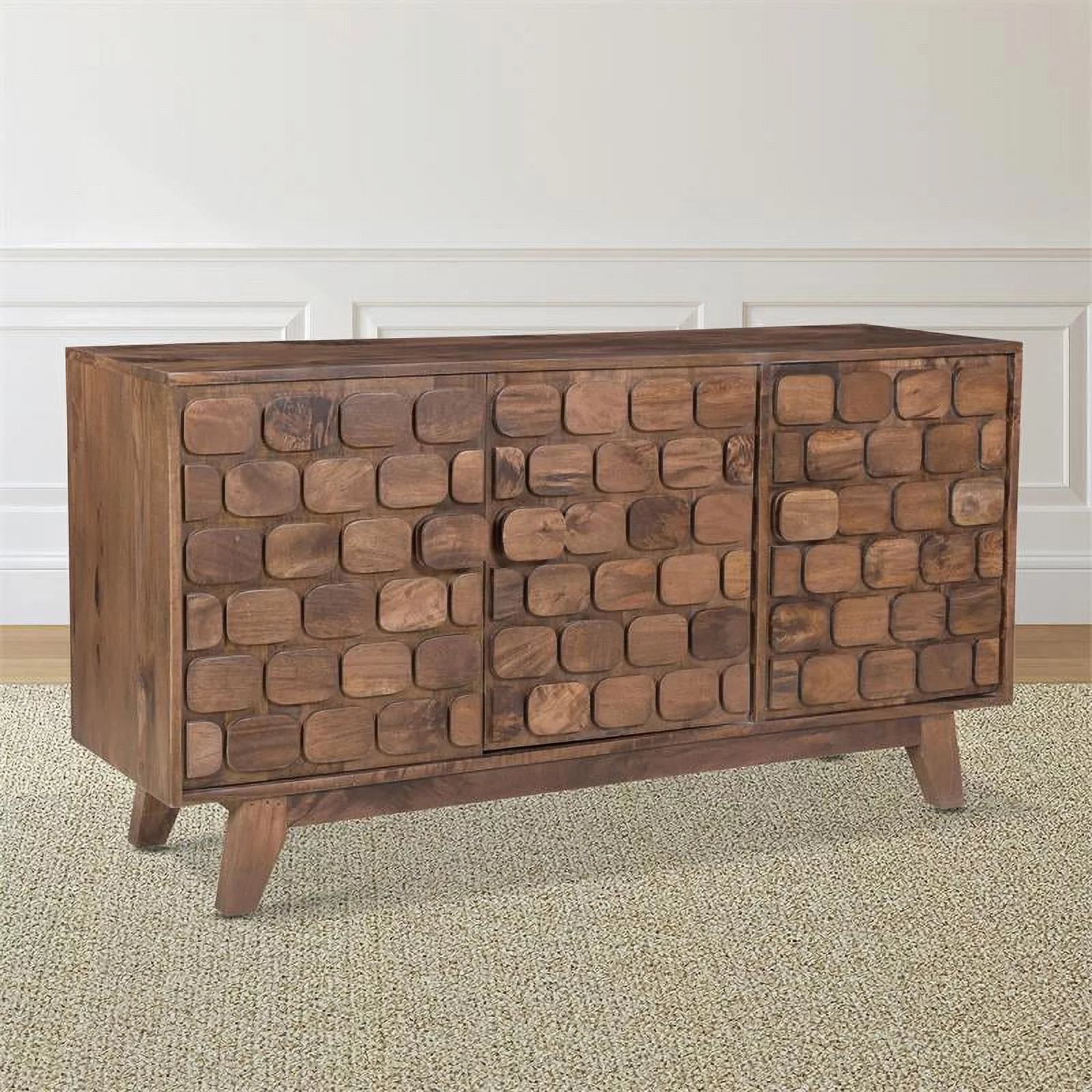 Pemberly Row Mid-Century Walnut Finish Solid Wood Accent Server