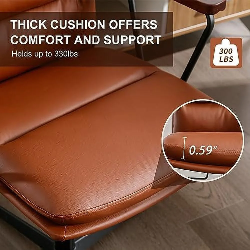 CGFHYP Office Desk Chair No Wheels  Criss Cross Chair with Detachable Wooden Armrests  Ergonomic Comfy Adjustable Computer Chair with Thicken Cushion  Cute Armless Swivel Task Vanity Chai