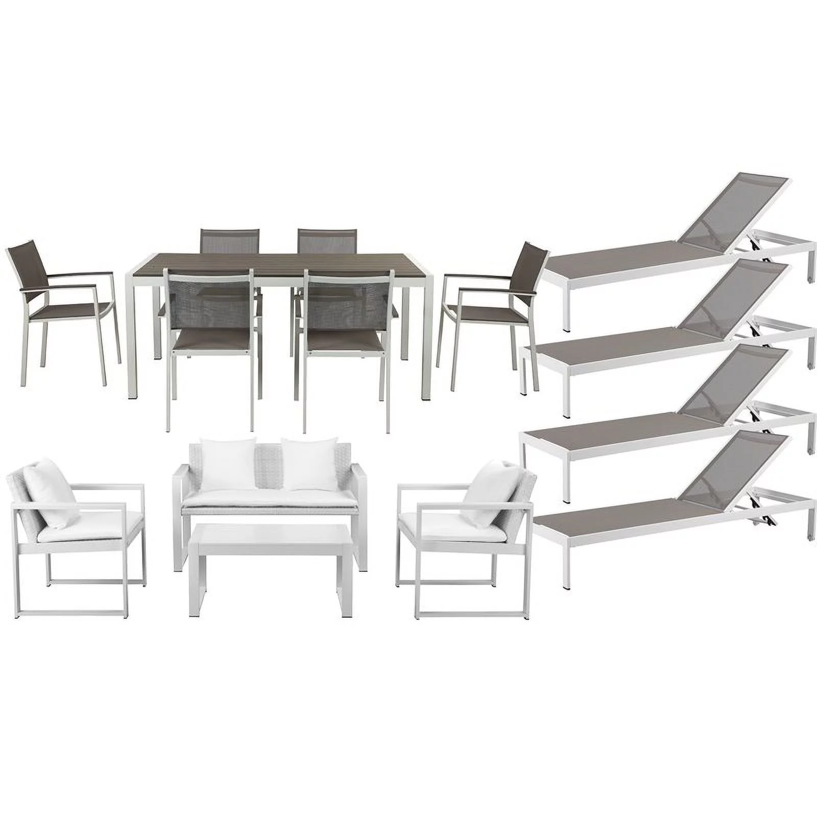 Pangea Home Chester 15-piece Modern Aluminum Patio Sofa Set in White/Gray