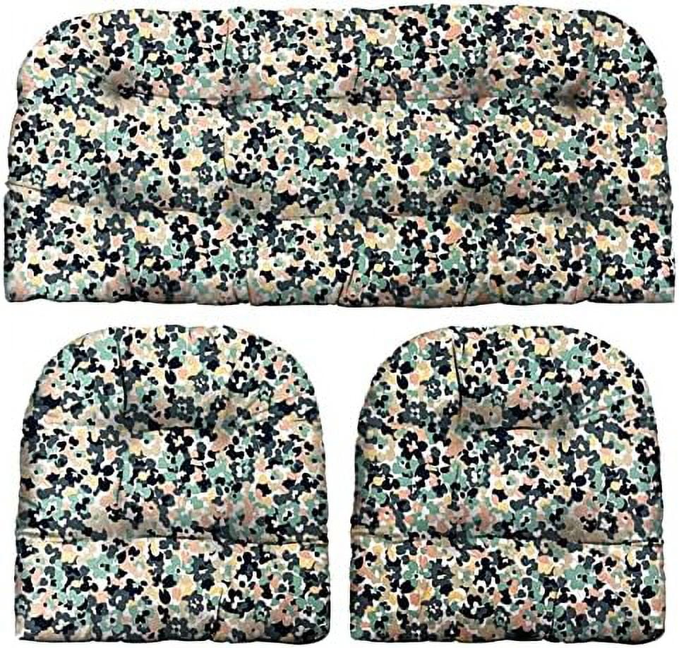 FDIGLUL RSH Décor  3 Piece Tufted Wicker Settee and Chair Cushion Set | Indoor/Outdoor All Weather Polyester Fabric | Reversible | 1 Loveseat 41\u201D x 19" & 2 U-Shape 19" x