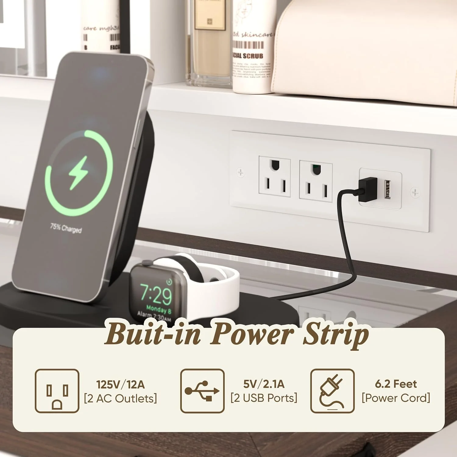 KUANGHENG Farmhouse Makeup Vanity with Power Outlet 42