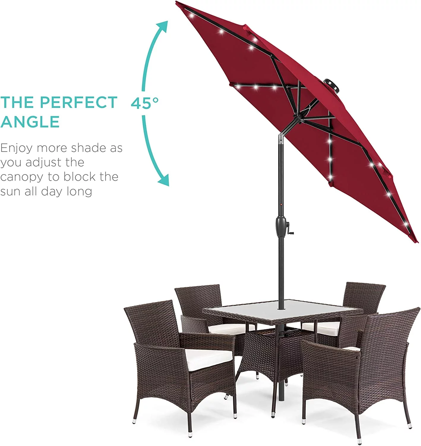 10ft Solar LED Offset Hanging Patio Umbrella - Tilt Adjustment, 8 Ribs, Burgundy