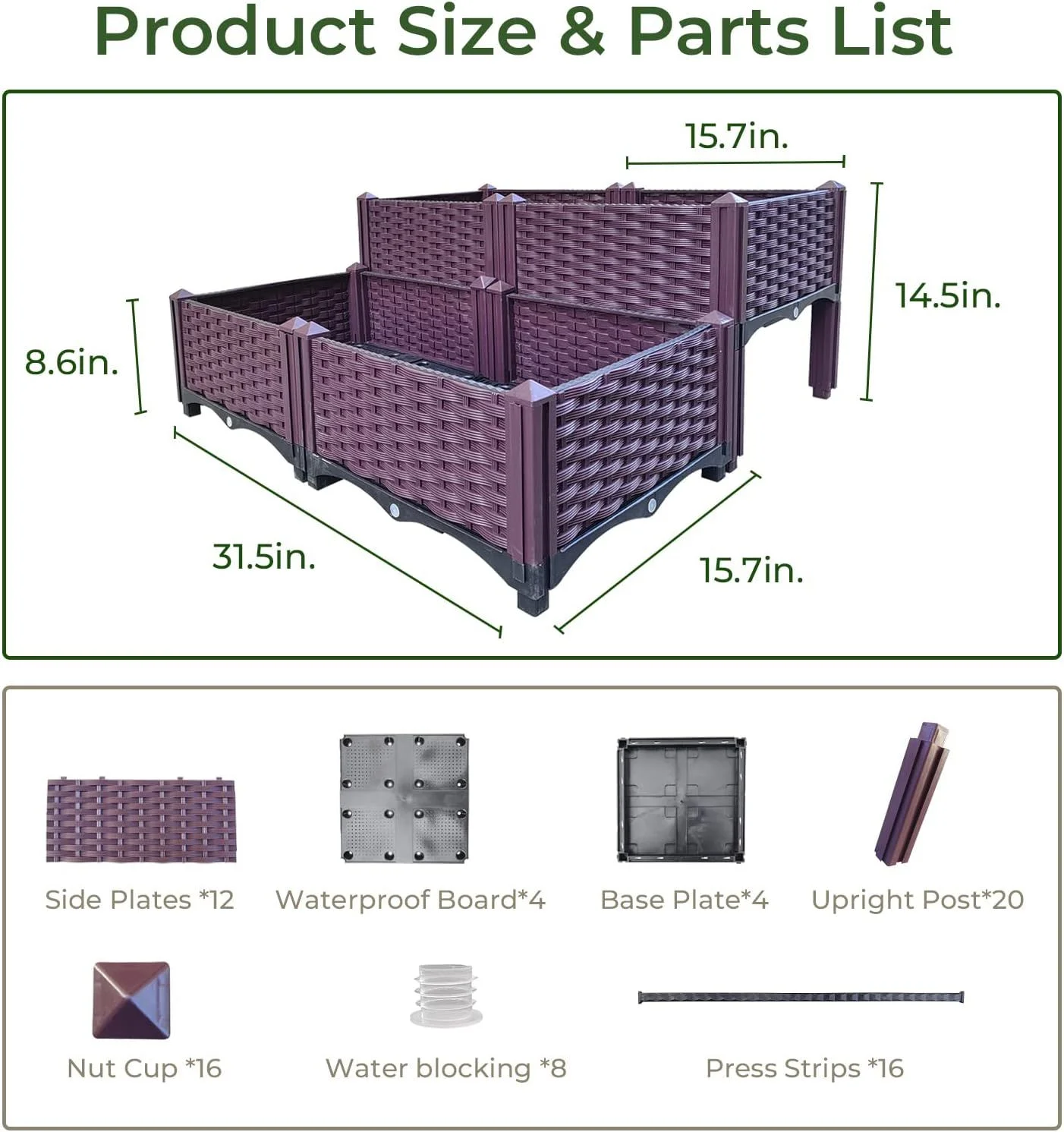 Self-Watering Garden Bed Kit - Rattan Pattern (simulated) - 15.44 - Grow stylishly with our innovative self-watering kit!
