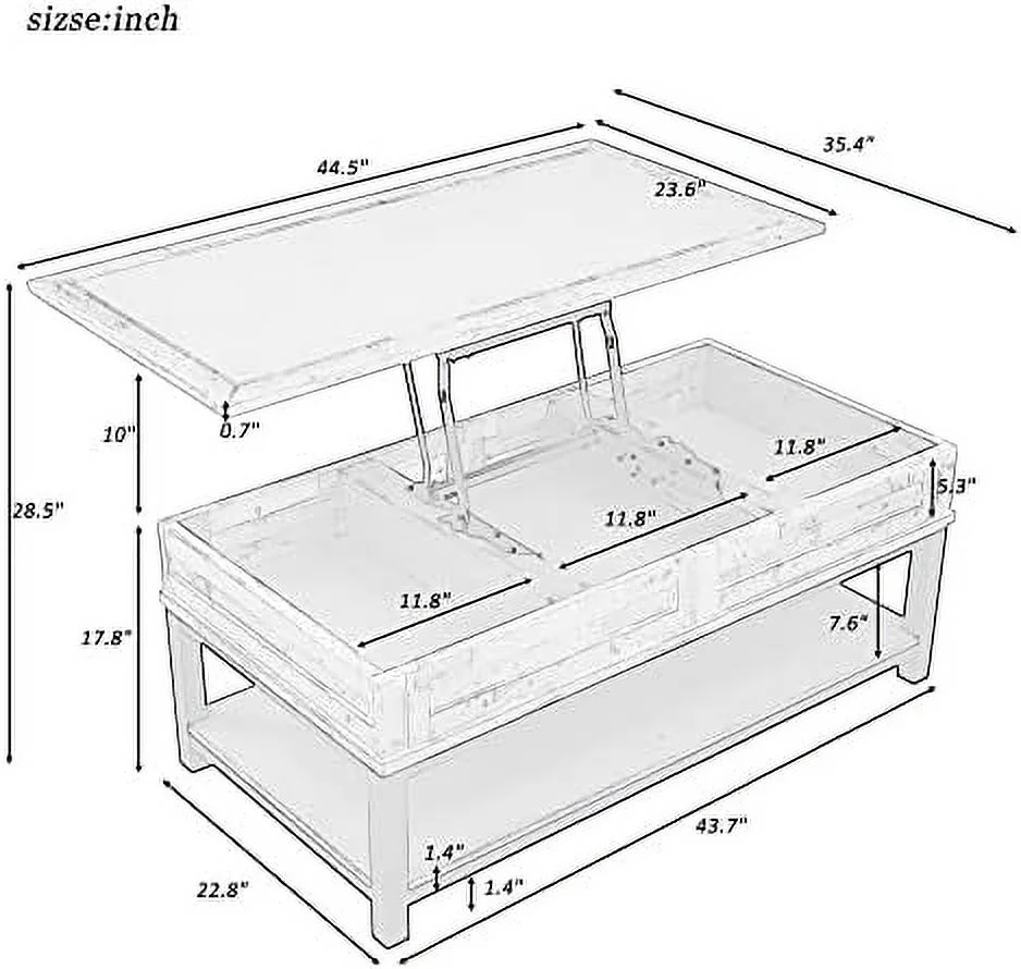 MQLIFEBOOM Lift Top Coffee Table with Inner  Space and  Wooden Central Table for Reception Room Living Room  Office  Balcony(Grey)