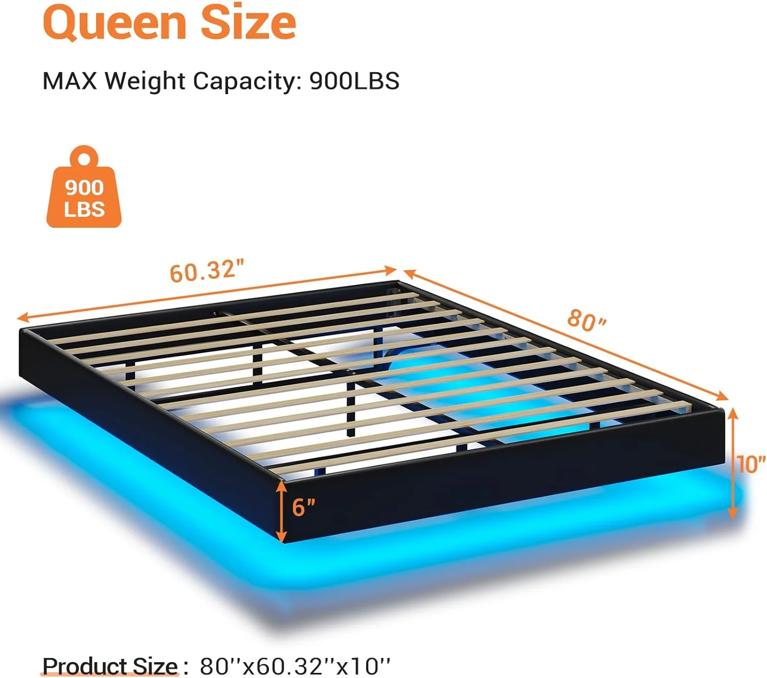 Floating Bed Frame with LED Lights, Queen Size Modern Upholstered Platform Bed Frame, Queen Visual Floating Led Bed,No Box Spring Needed, Easy to Assemble,Black Faux Leather