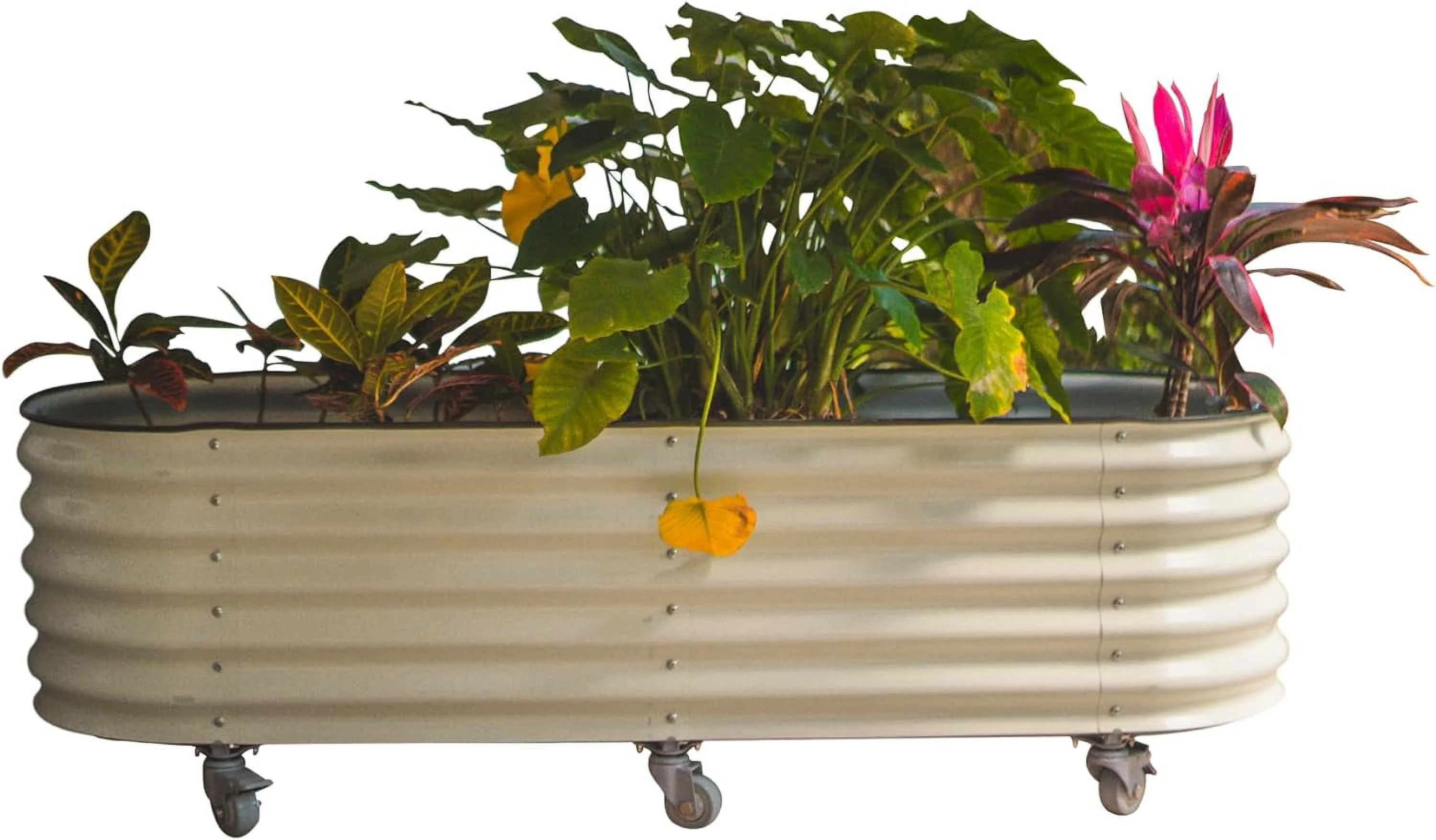 Vego Garden 2 x 6 ft Self-Watering Rolling Planter Raised Gardening Bed Kits-Pearl White