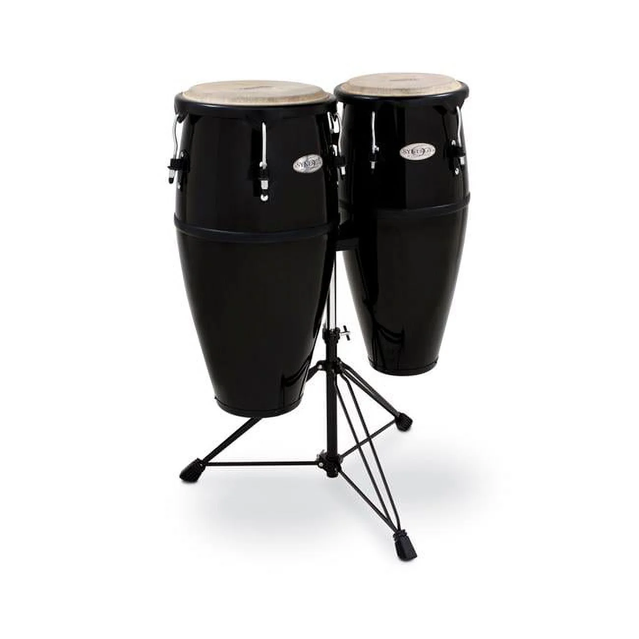 Synergy Fiberglass Double Conga Set with Stand, Black