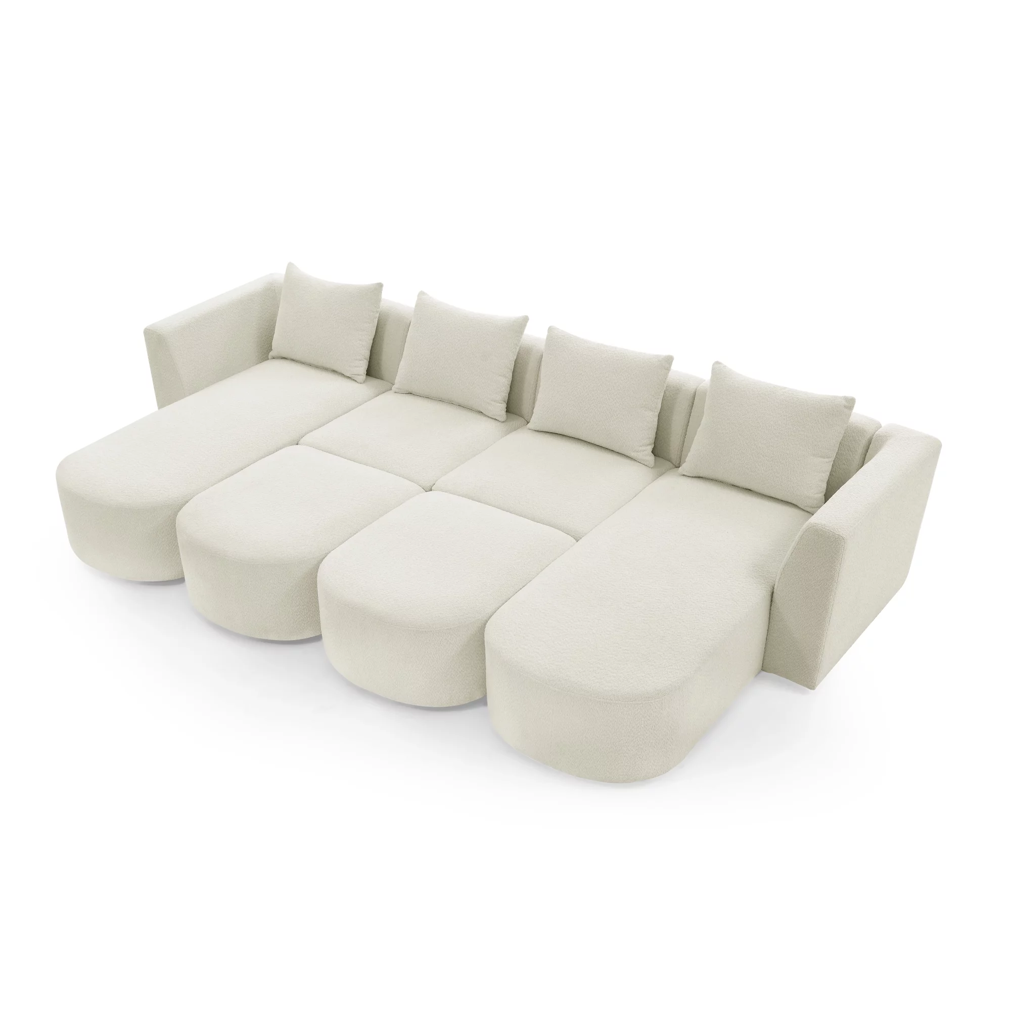 Homiyad U Shape Sectional Sofa Including Two Single Seat, Two Chaises and Two Ottomans, Modular Sofa, Diy Combination, Loop Yarn Fabric, Beige
