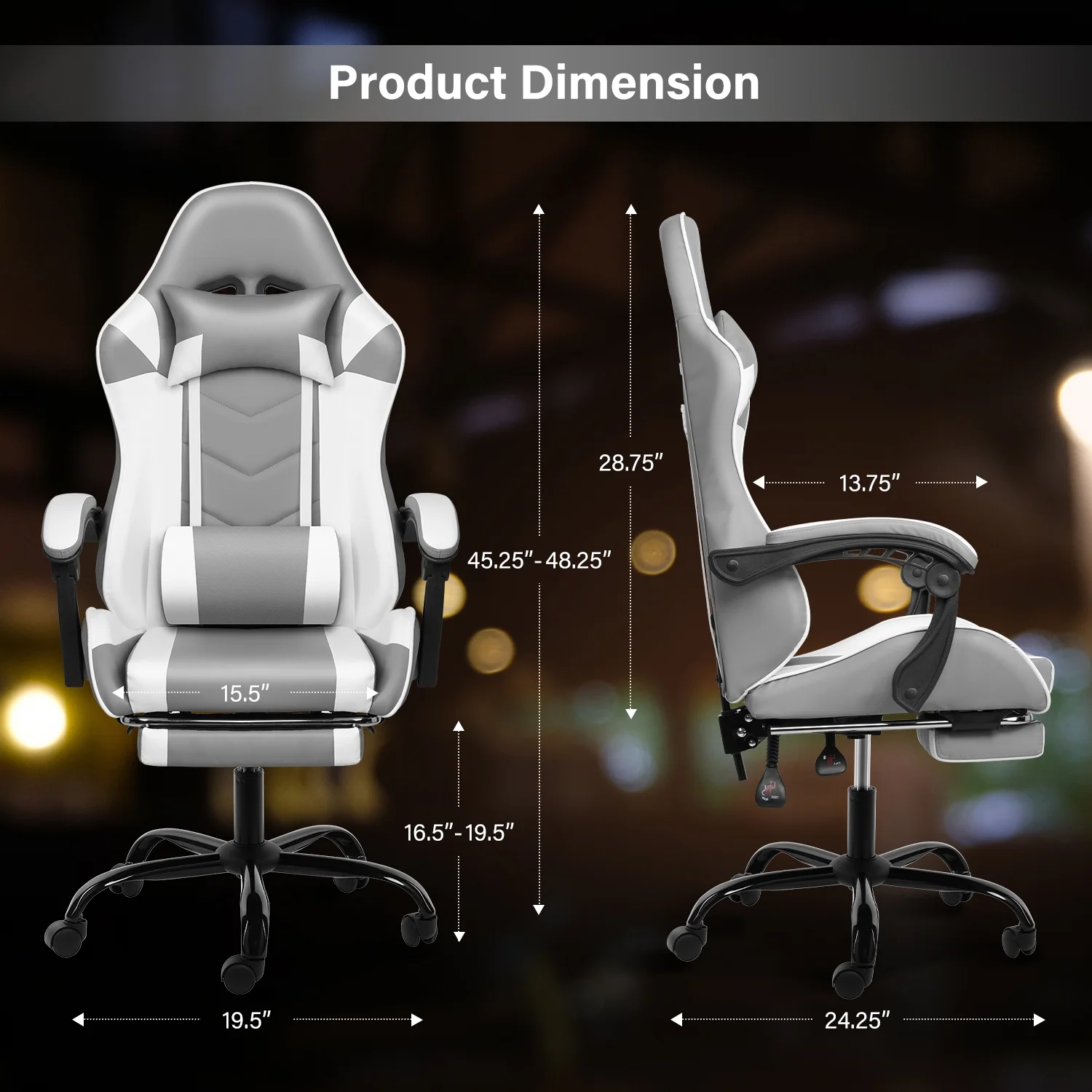 CoSoTower Racing Video Backrest and Seat Height Recliner Gaming Office High Back Computer Ergonomic Adjustable Swivel Chair, with Footrest, Grey/White