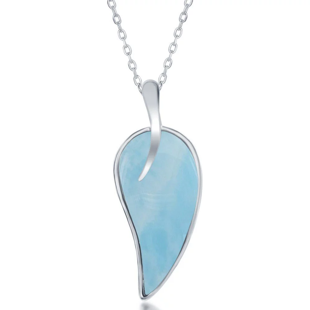 Sterling Silver Larimar Leaf Pendant Necklace