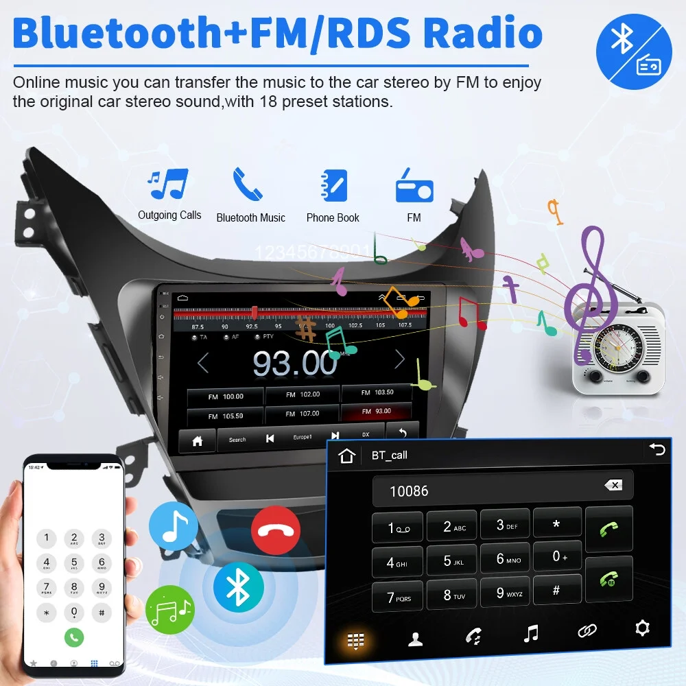 Podofo 2+64G for Hyundai Elantra 2012-2013 Wireless Carplay Android Auto 9'' Car Stereo Radio Android 13 HD 1080P WIFI GPS FM Bluetooth,with AHD Backup Camera