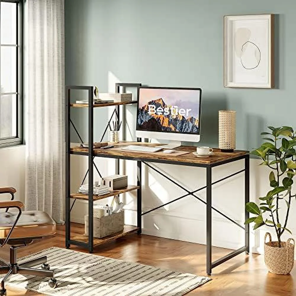 FDSHOIYN Computer Desk with Shelves - 47 Inch Small Space Home Office Desks with Bookshelf for Study Writing and Work - Plenty Leg Room and Easy Assemble  Natural Oak
