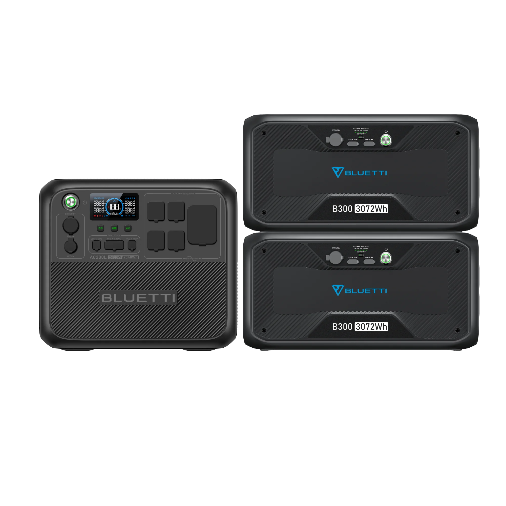 BLUETTI Portable Power Station AC200L and 2 B300 External Battery Modules, Expand to 8192Wh LiFePO4 Battery Backup w/ 4 2400W AC Outlets, Solar Generator for Home Backup, Blackout, RV Trip