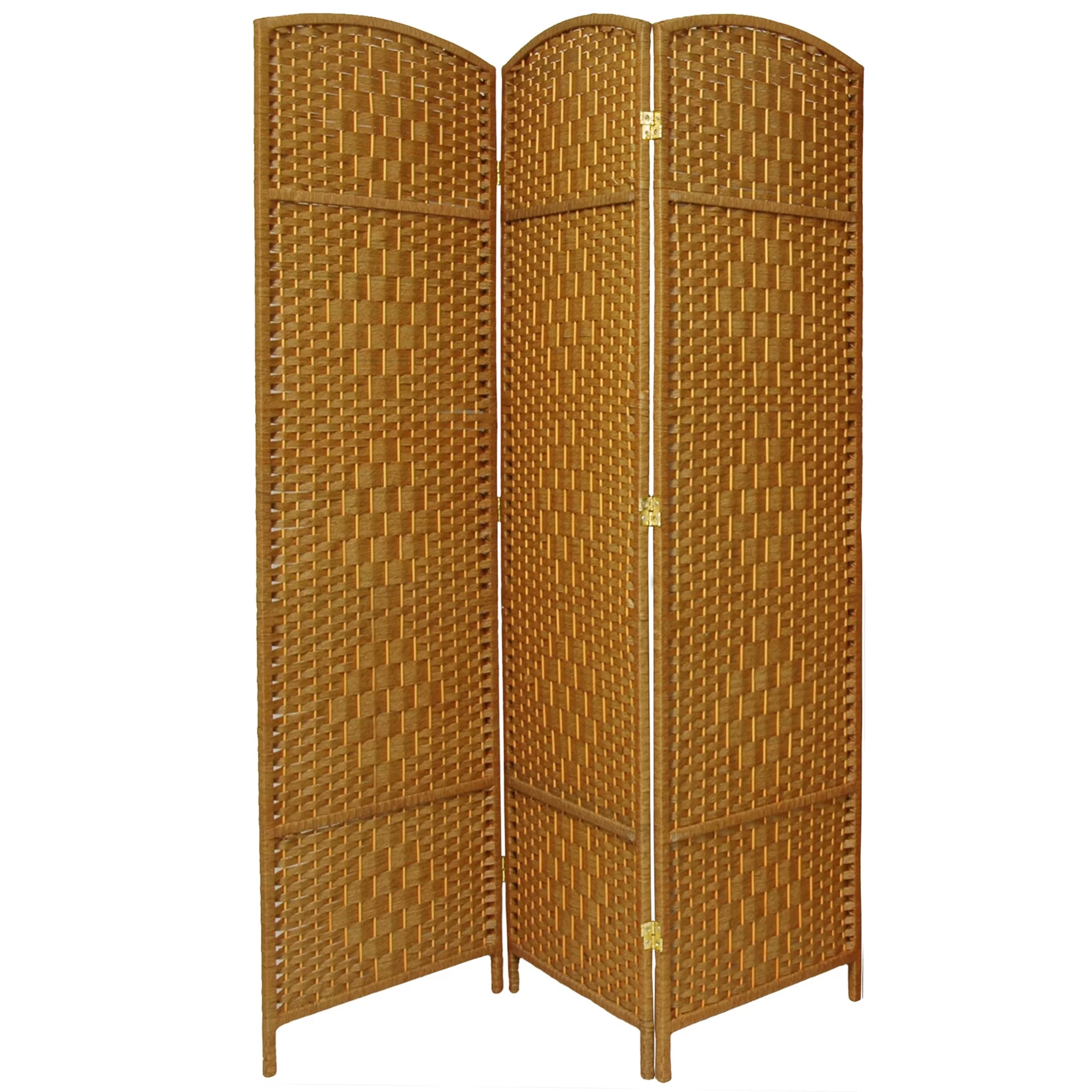 7 ft. Tall Faux Rattan Fiber Diamond Weave Privacy Screen Room Divider - Light Beige - 3 Panels
