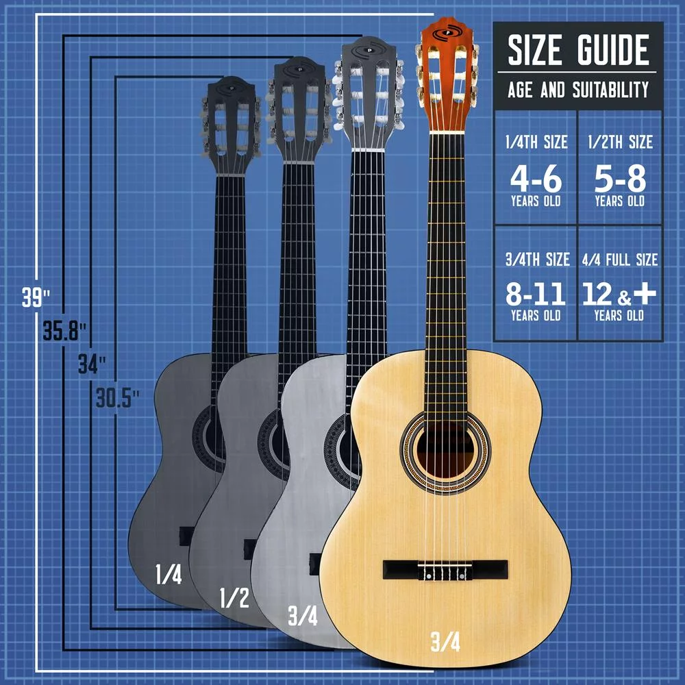Pyle Beginner Acoustic Guitar Kit, 3/4 Junior Size Instrument for Kids, Adults, 39