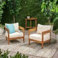 GDF Studio Burrough Outdoor Acacia Wood Club Chairs with Cushions, Set of 2, Teak and Beige