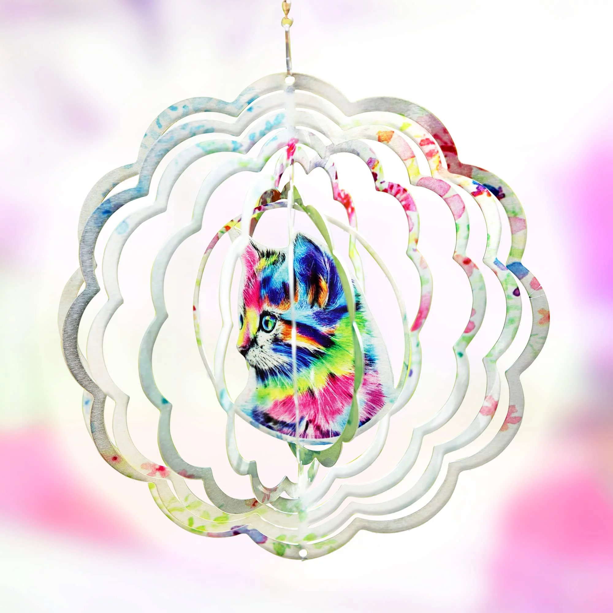 Kinetic 3D Metal Outdoor Garden Decor Wind Spinner (Colorful Cat