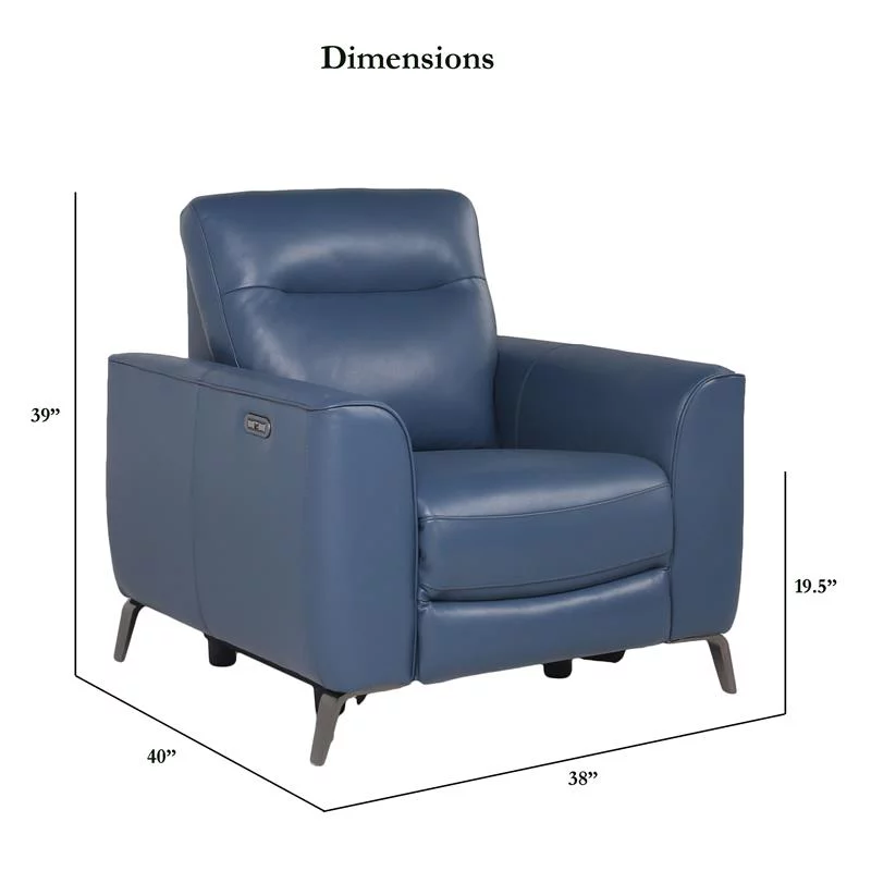 Bowery Hill Ocean Blue Top Grain Leather Power Reclining Chair
