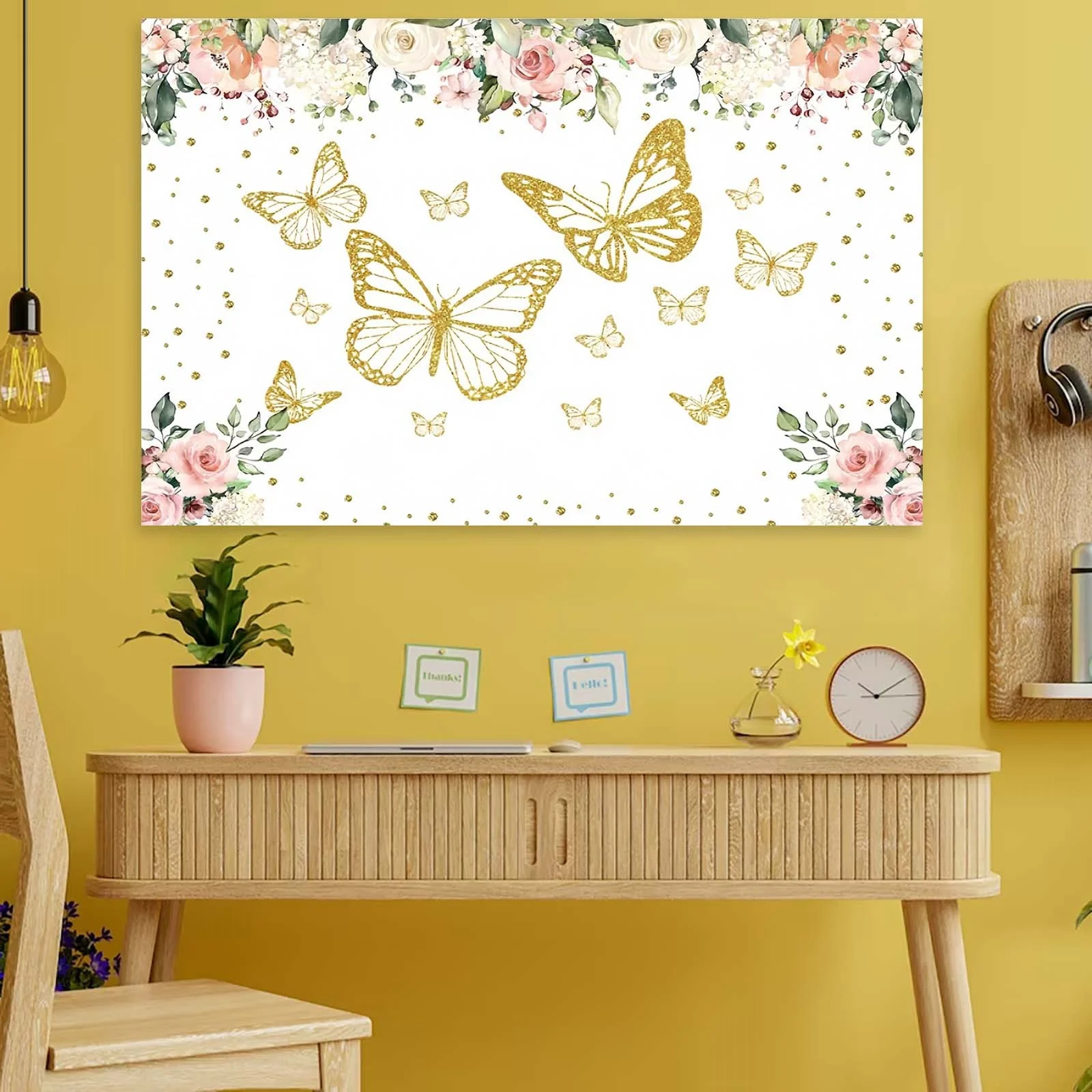 And White Striped Background Flowers And Leaves Girl Kids Happy Birthday Party Adult Decoration Photography Background Photo Studio Props