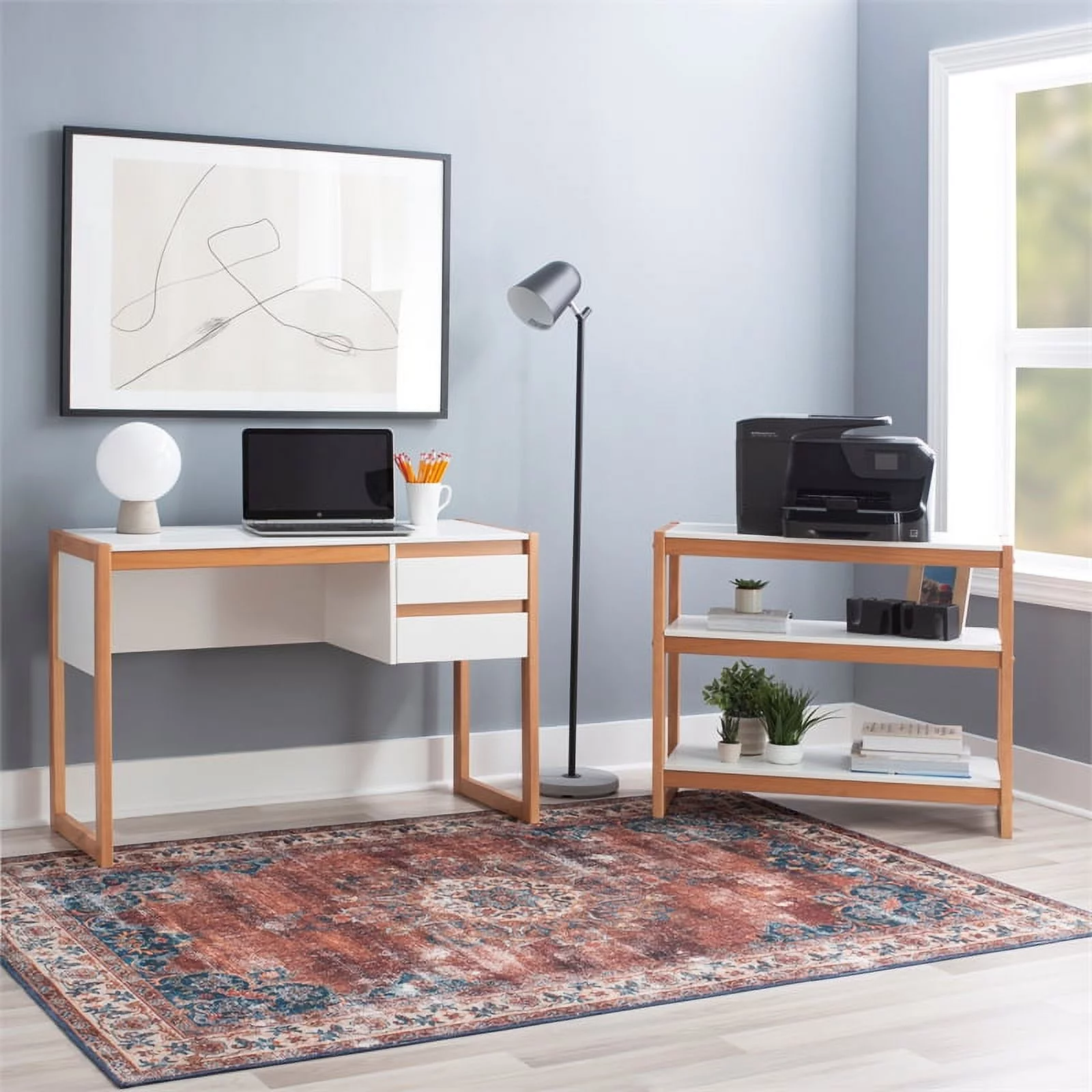 Linon Brock Wood Two Drawer Desk in White and Natural