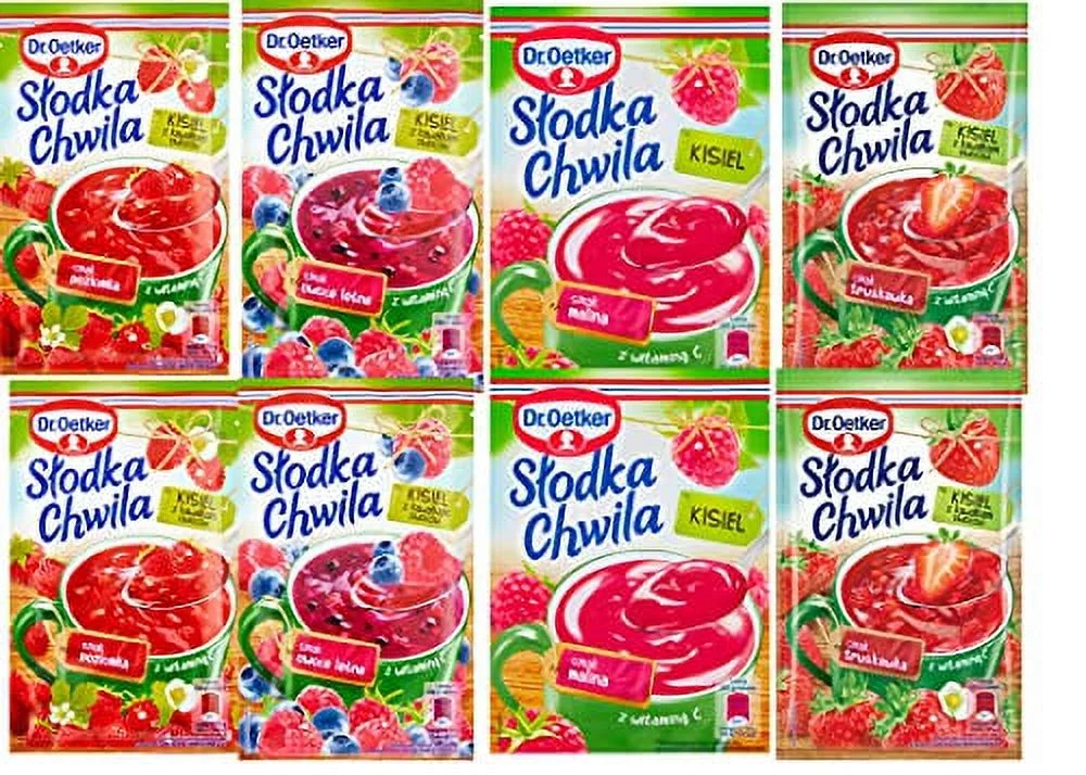 DR OETKER SLODKA CHWILA KISIEL VARIETY MIX 8PACK STRAWBERRY 2 RASPBERRY 2 FOREST FRUIT 2 WILD STRAWBERRY 2 8X31 5G EUROPEAN JELLY DESSERT