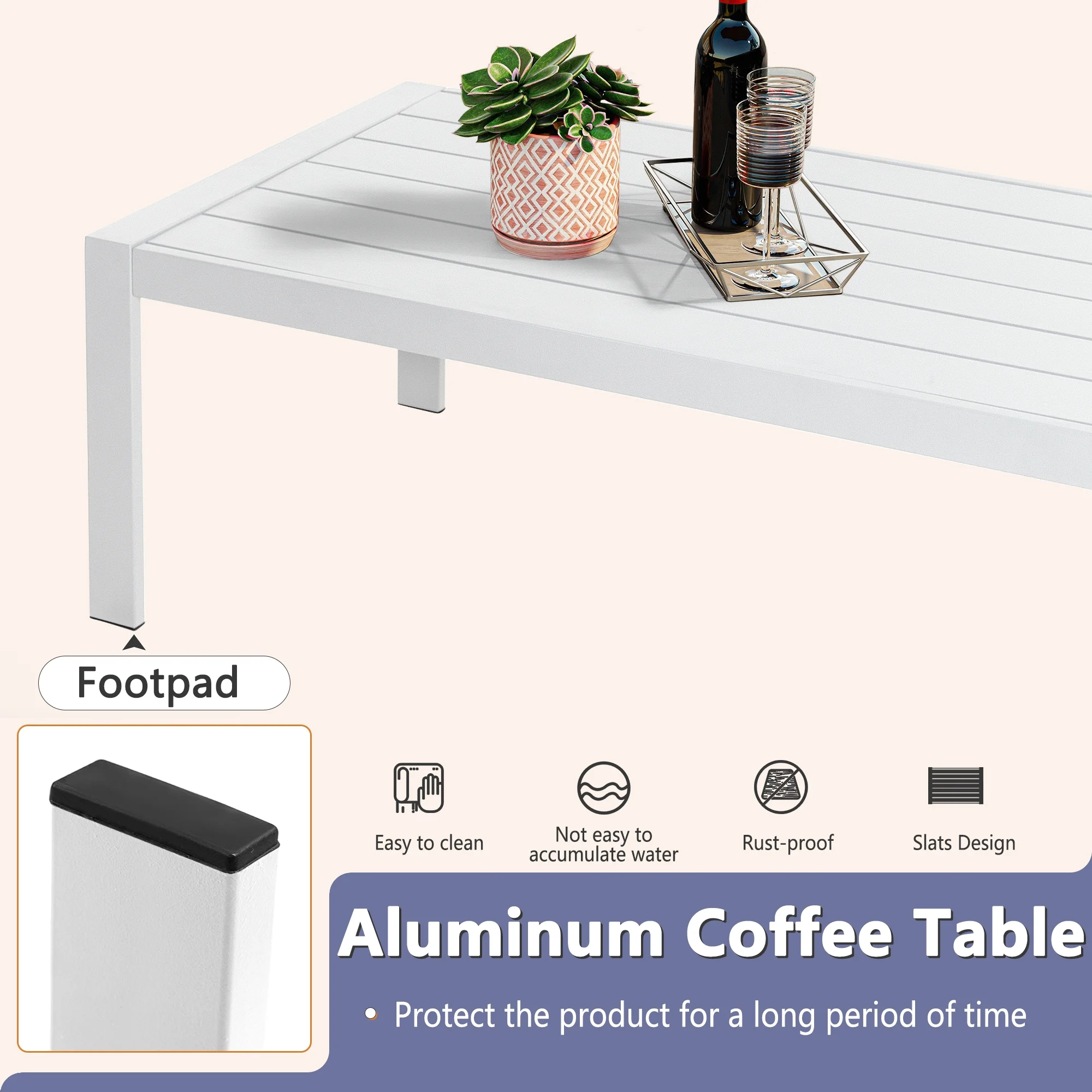 FYRICKLYLINOO 4 PCS Cast Aluminum Outdoor Patio Furniture Set, Modern Outdoor Conversation Furniture Set with White Frame, Gray Cushion