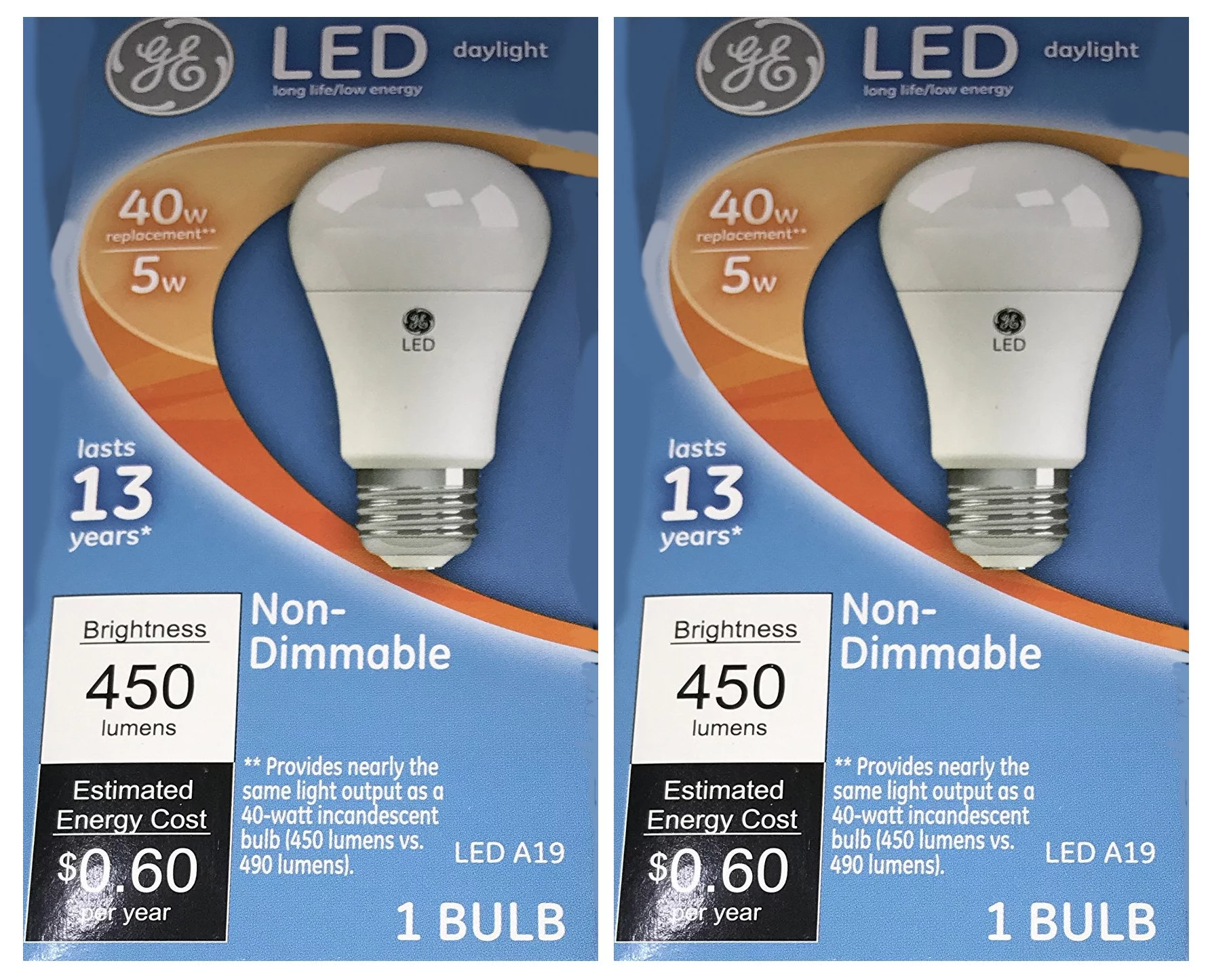 GE 61968 LED A19 40 watt equivalent Daylight LED Light Bulb (2 pack)