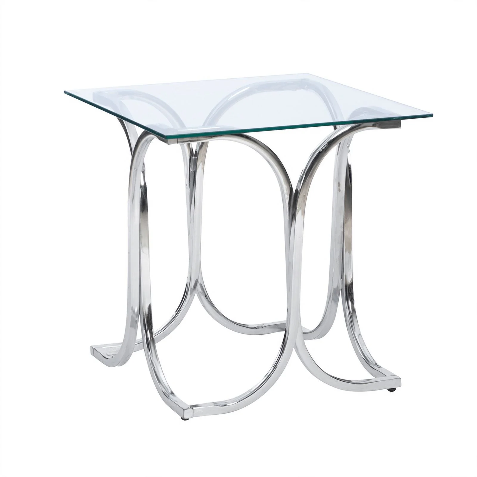 Linon Finley Glass Coffee and 2 End Table Set with Twisted Legs in Shiny Chrome
