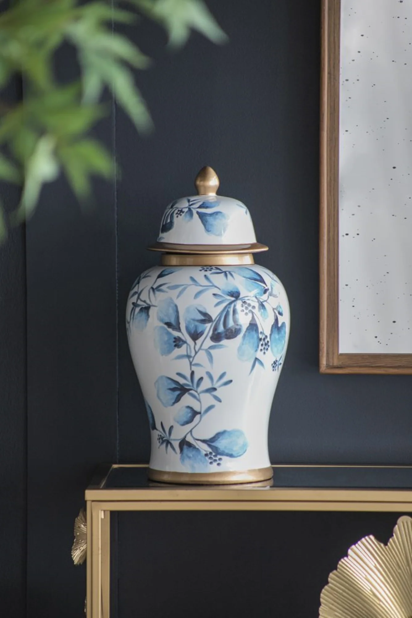 CC Home Furnishings Floral Print with Gold Trim Ginger Jar - 17.75